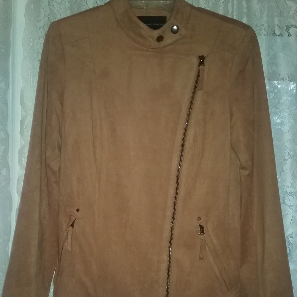 ADRIENNE VITTADINI Women's Camel Brown Faux Suede Jacket Top - Size Small